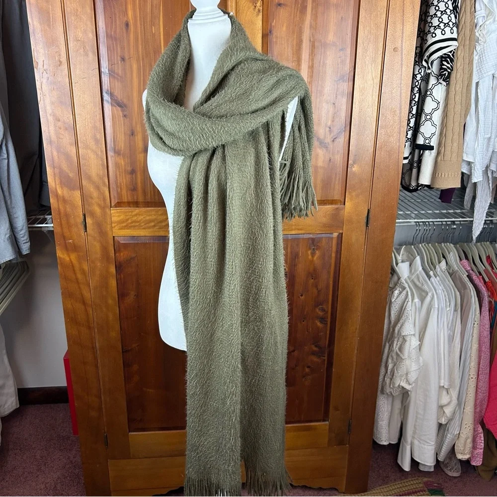 Free People Fringe Blanket Scarf in Olive Green Boho Cozy Outdoor Soft
